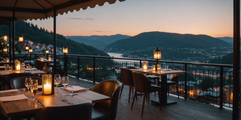 Elegantes Restaurant im Harz bei Sonnenuntergang