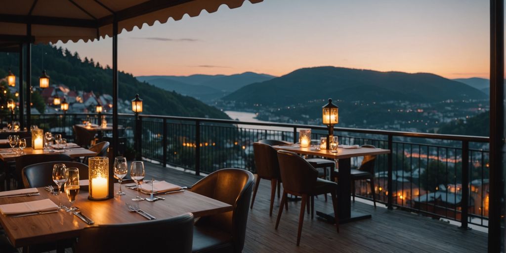 Elegantes Restaurant im Harz bei Sonnenuntergang